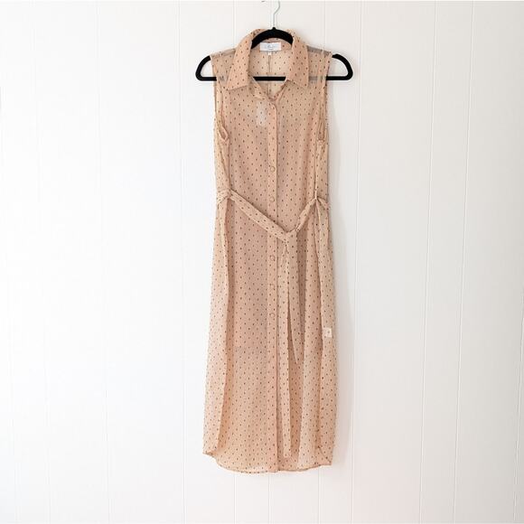 NWT L’Academie Revolve Overlay Nude Cream Belted Midi Dress, size S - Picture 1 of 9